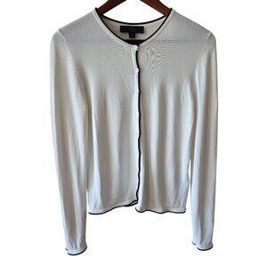 Zara White Button-Up Cardigan With Black Trim Size Small